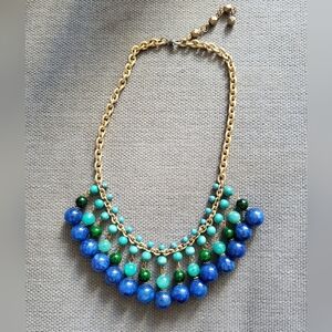 Elegant Gold and Blue Lapis, Turquoise Beaded Necklace
